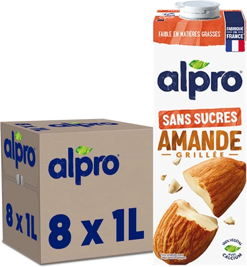 Boisson Végétale - Lait d'Amande Grillée Sans Sucres - 1L - Lot de 4x1L