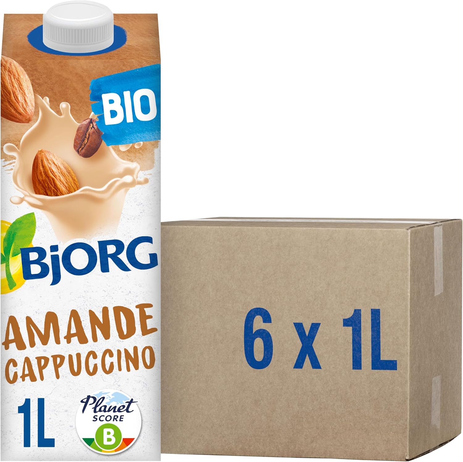 Lait d'Amande Cappuccino - Lait Végétal Bio - Pauvre en Acides Gras Saturés - 1 L - lot de 6 (total de 6 L)