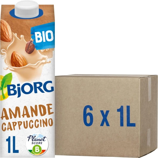 Lait d'Amande Cappuccino - Lait Végétal Bio - Pauvre en Acides Gras Saturés - 1 L - lot de 6 (total de 6 L)